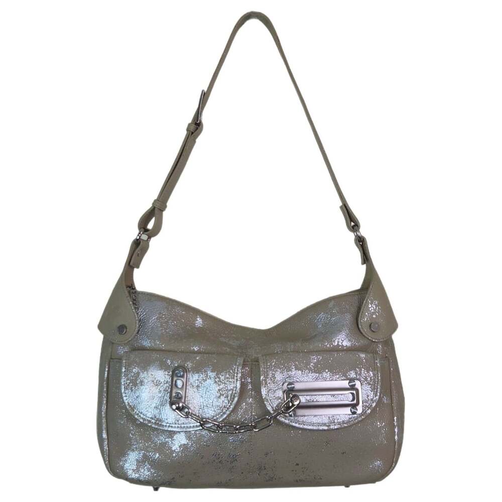 Custom Maxx New York Metallic Silver Shoulder Bag Handbag w/ Chain Lock Hardware